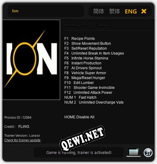 Ion: Читы, Трейнер +14 [FLiNG]