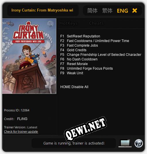 Трейнер для Irony Curtain: From Matryoshka with Love [v1.0.5]