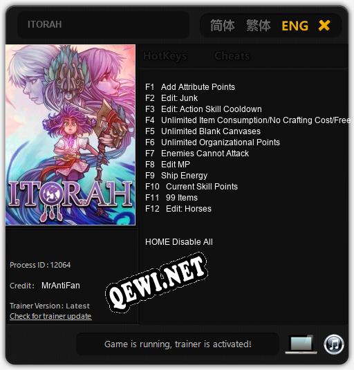 Трейнер для ITORAH [v1.0.8]
