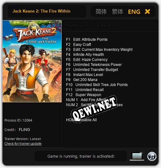 Jack Keane 2: The Fire Within: Трейнер +14 [v1.9]