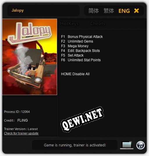 Трейнер для Jalopy [v1.0.5]