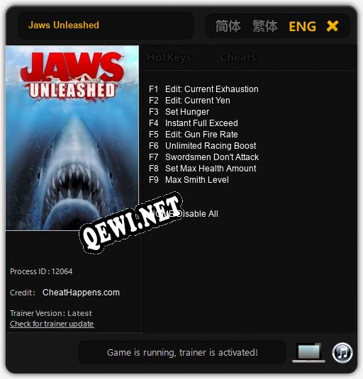 Jaws Unleashed: Читы, Трейнер +9 [CheatHappens.com]