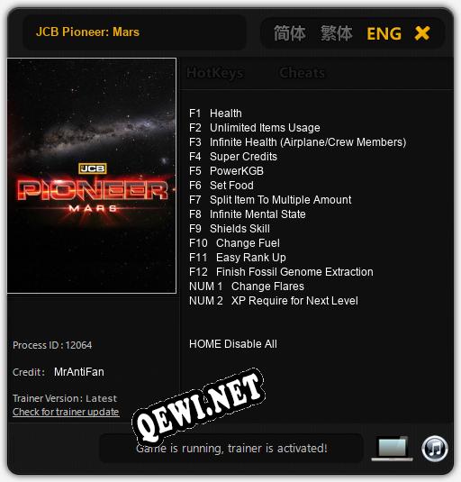 Трейнер для JCB Pioneer: Mars [v1.0.8]