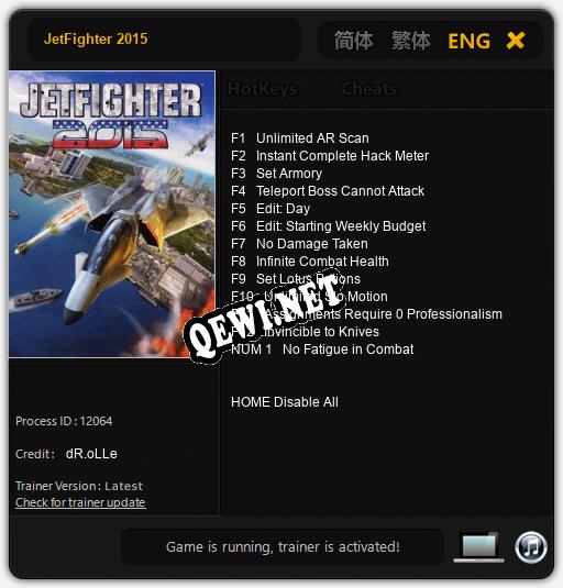 Трейнер для JetFighter 2015 [v1.0.9]
