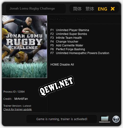 Jonah Lomu Rugby Challenge: Трейнер +7 [v1.6]