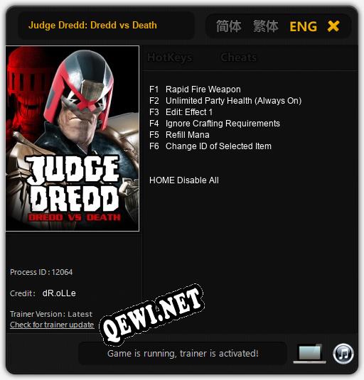 Judge Dredd: Dredd vs Death: ТРЕЙНЕР И ЧИТЫ (V1.0.46)