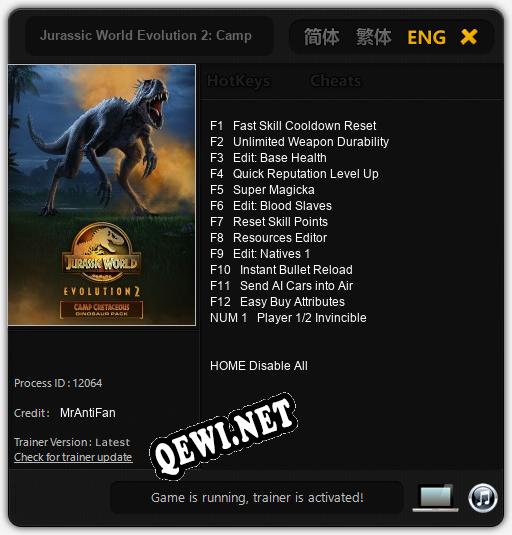 Jurassic World Evolution 2: Camp Cretaceous: ТРЕЙНЕР И ЧИТЫ (V1.0.62)