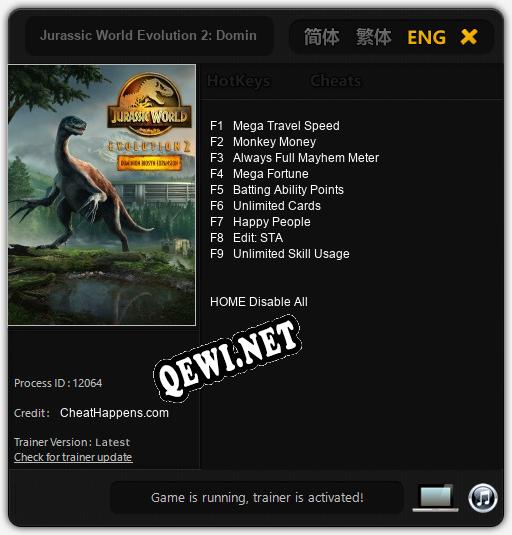 Jurassic World Evolution 2: Dominion Biosyn: Трейнер +9 [v1.3]
