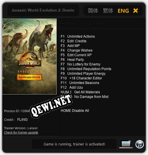 Трейнер для Jurassic World Evolution 2: Dominion Malta [v1.0.4]
