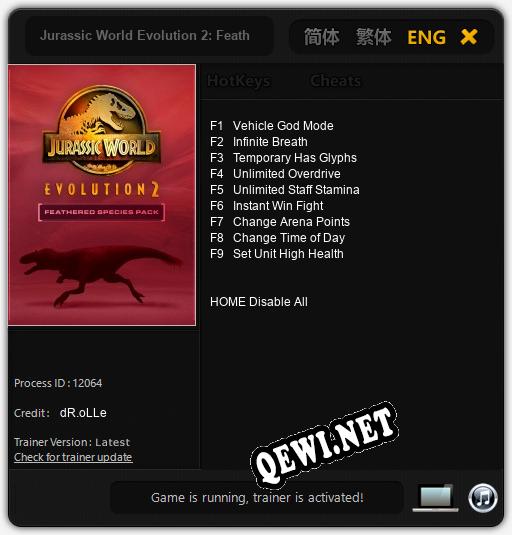 Jurassic World Evolution 2: Feathered Species: ТРЕЙНЕР И ЧИТЫ (V1.0.43)