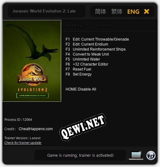 Jurassic World Evolution 2: Late Cretaceous: Читы, Трейнер +8 [CheatHappens.com]