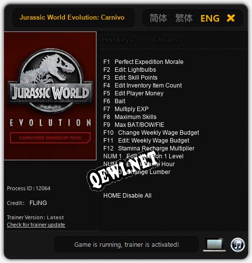 Jurassic World Evolution: Carnivore Dinosaur Pack: ТРЕЙНЕР И ЧИТЫ (V1.0.71)