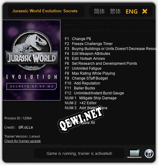 Jurassic World Evolution: Secrets of Dr. Wu: Трейнер +15 [v1.5]