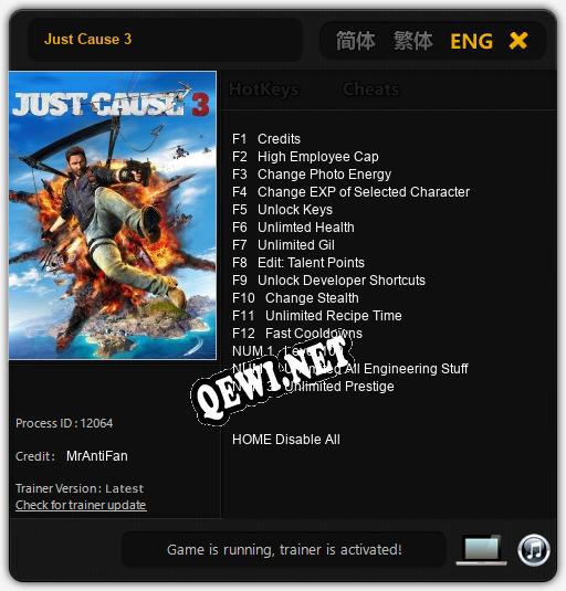 Just Cause 3: ТРЕЙНЕР И ЧИТЫ (V1.0.98)