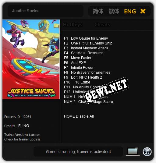 Трейнер для Justice Sucks [v1.0.8]