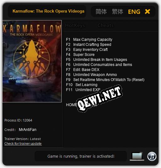 Трейнер для Karmaflow: The Rock Opera Videogame [v1.0.4]