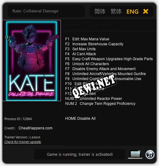 Kate: Collateral Damage: Трейнер +14 [v1.2]
