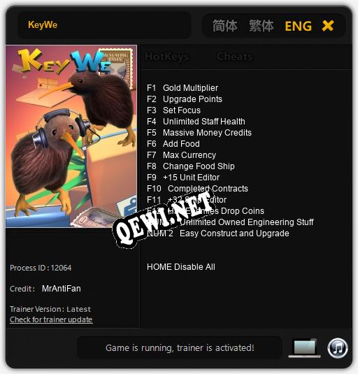 Трейнер для KeyWe [v1.0.9]