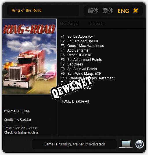 Трейнер для King of the Road [v1.0.2]