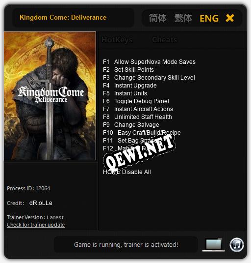 Kingdom Come: Deliverance: ТРЕЙНЕР И ЧИТЫ (V1.0.39)