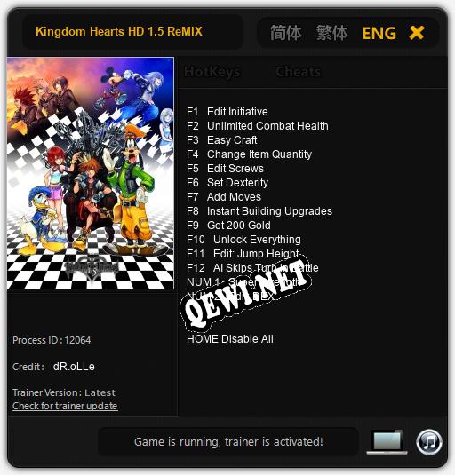 Kingdom Hearts HD 1.5 ReMIX: ТРЕЙНЕР И ЧИТЫ (V1.0.88)