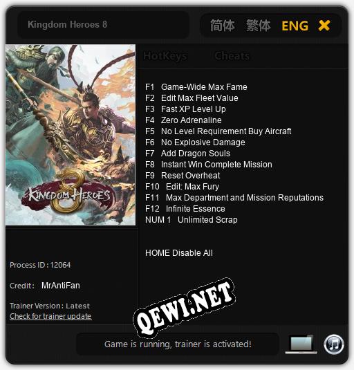 Трейнер для Kingdom Heroes 8 [v1.0.7]