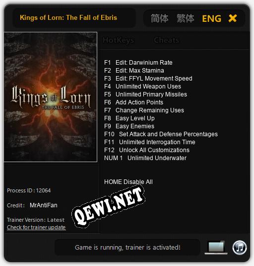 Трейнер для Kings of Lorn: The Fall of Ebris [v1.0.3]