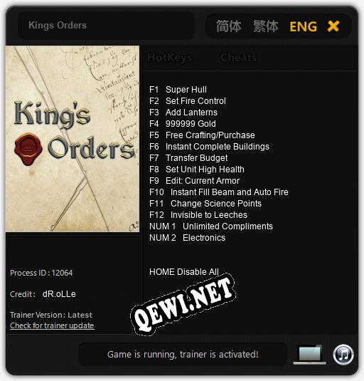 Kings Orders: Трейнер +14 [v1.8]