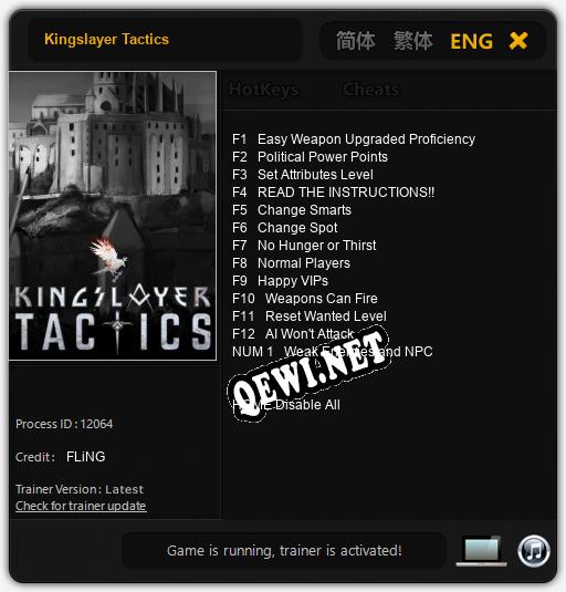 Kingslayer Tactics: Читы, Трейнер +13 [FLiNG]