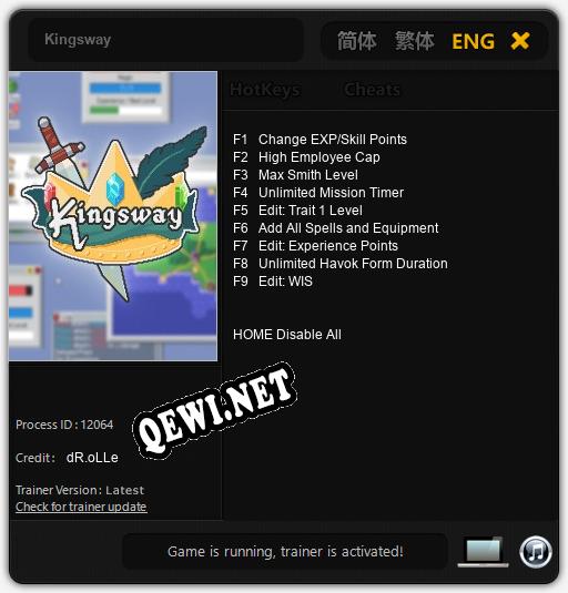 Kingsway: ТРЕЙНЕР И ЧИТЫ (V1.0.76)