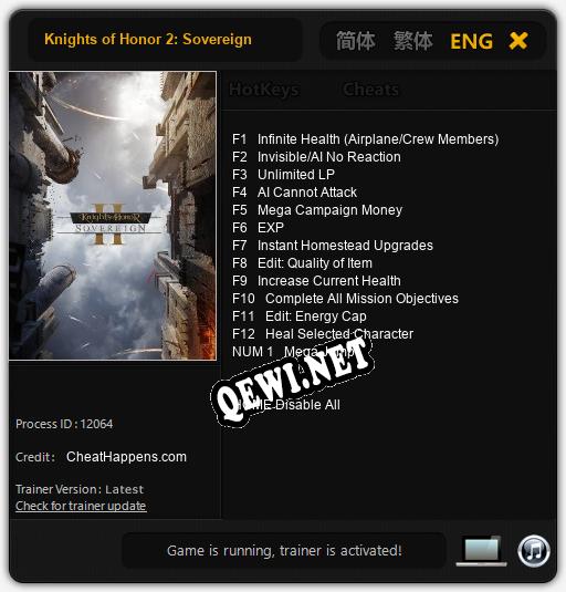 Трейнер для Knights of Honor 2: Sovereign [v1.0.1]