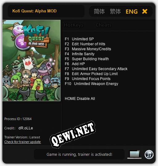 Трейнер для Kofi Quest: Alpha MOD [v1.0.7]