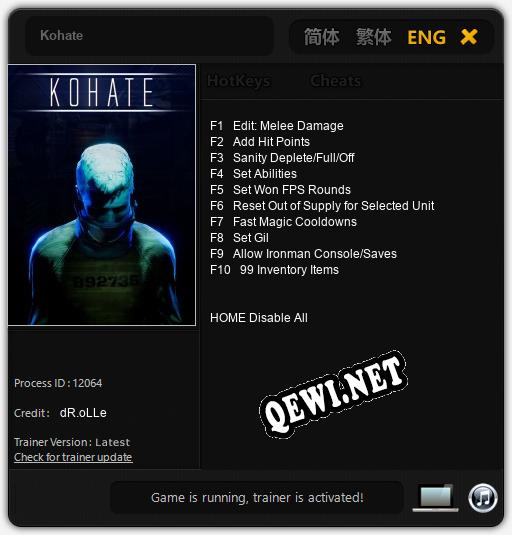 Kohate: Трейнер +10 [v1.2]