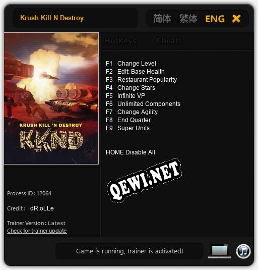 Krush Kill N Destroy: Трейнер +9 [v1.2]