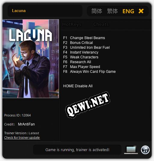Lacuna: ТРЕЙНЕР И ЧИТЫ (V1.0.41)