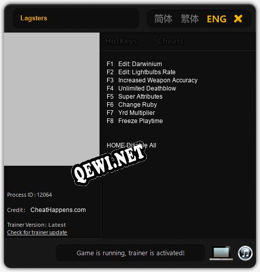 Трейнер для Lagsters [v1.0.3]