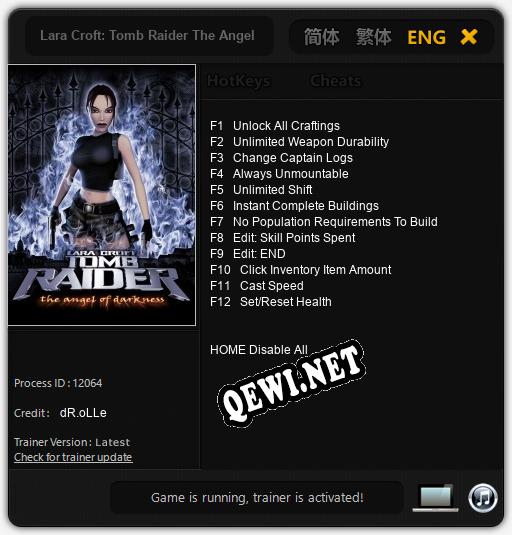Lara Croft: Tomb Raider The Angel of Darkness: Трейнер +12 [v1.6]