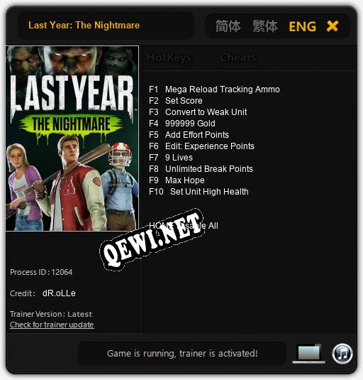 Last Year: The Nightmare: ТРЕЙНЕР И ЧИТЫ (V1.0.74)