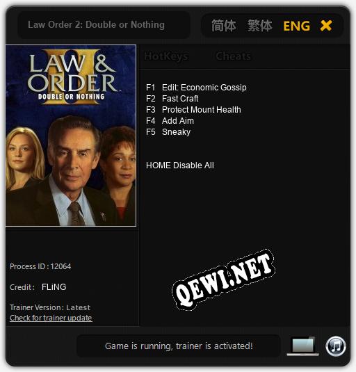 Law Order 2: Double or Nothing: ТРЕЙНЕР И ЧИТЫ (V1.0.37)