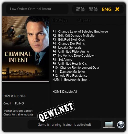 Трейнер для Law Order: Criminal Intent [v1.0.5]