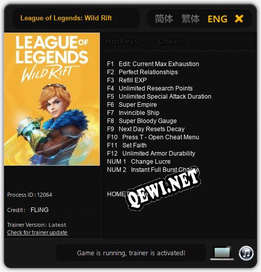 Трейнер для League of Legends: Wild Rift [v1.0.2]