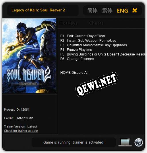 Legacy of Kain: Soul Reaver 2: ТРЕЙНЕР И ЧИТЫ (V1.0.41)