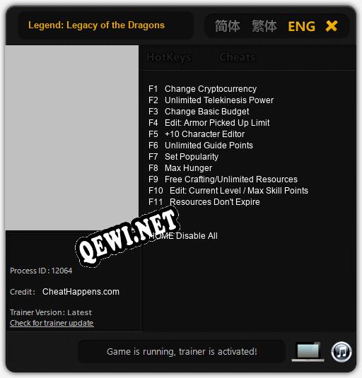 Legend: Legacy of the Dragons: ТРЕЙНЕР И ЧИТЫ (V1.0.54)