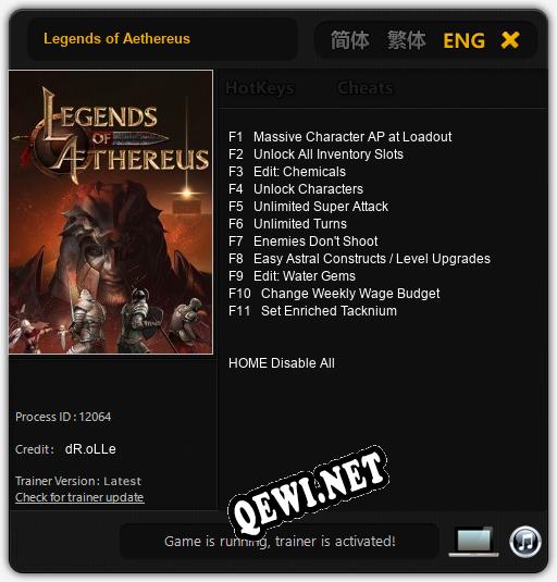 Трейнер для Legends of Aethereus [v1.0.7]