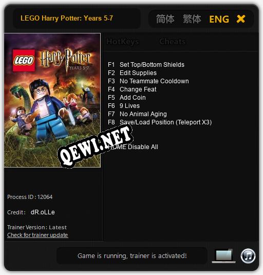 LEGO Harry Potter: Years 5-7: Трейнер +8 [v1.5]