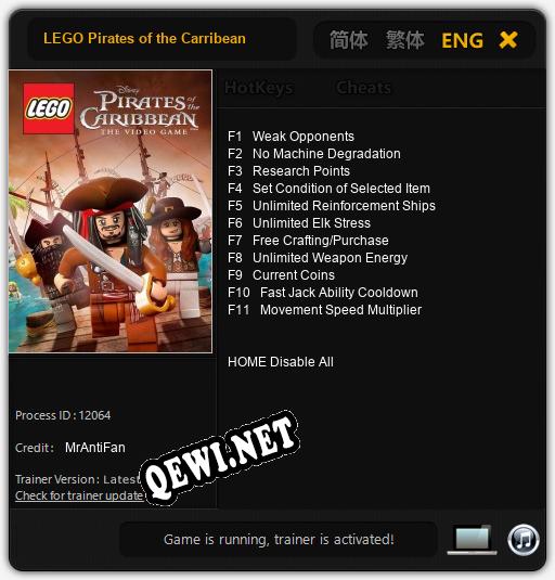 LEGO Pirates of the Carribean: ТРЕЙНЕР И ЧИТЫ (V1.0.26)