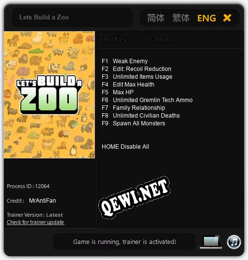 Lets Build a Zoo: Трейнер +9 [v1.4]