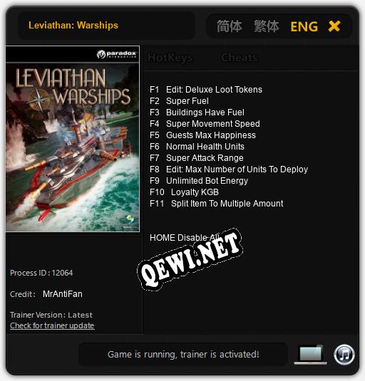 Трейнер для Leviathan: Warships [v1.0.4]