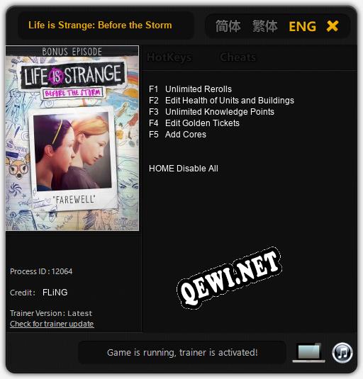 Life is Strange: Before the Storm Farewell: ТРЕЙНЕР И ЧИТЫ (V1.0.11)