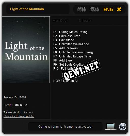 Трейнер для Light of the Mountain [v1.0.5]